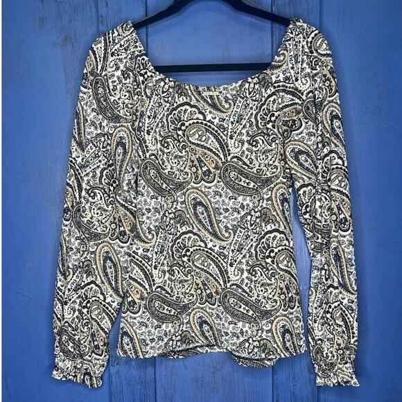 Michael Michael Kors (M) Paisley Print V-Neck Rouched Chest Puff Sleeve Blouse - Picture 11 of 12